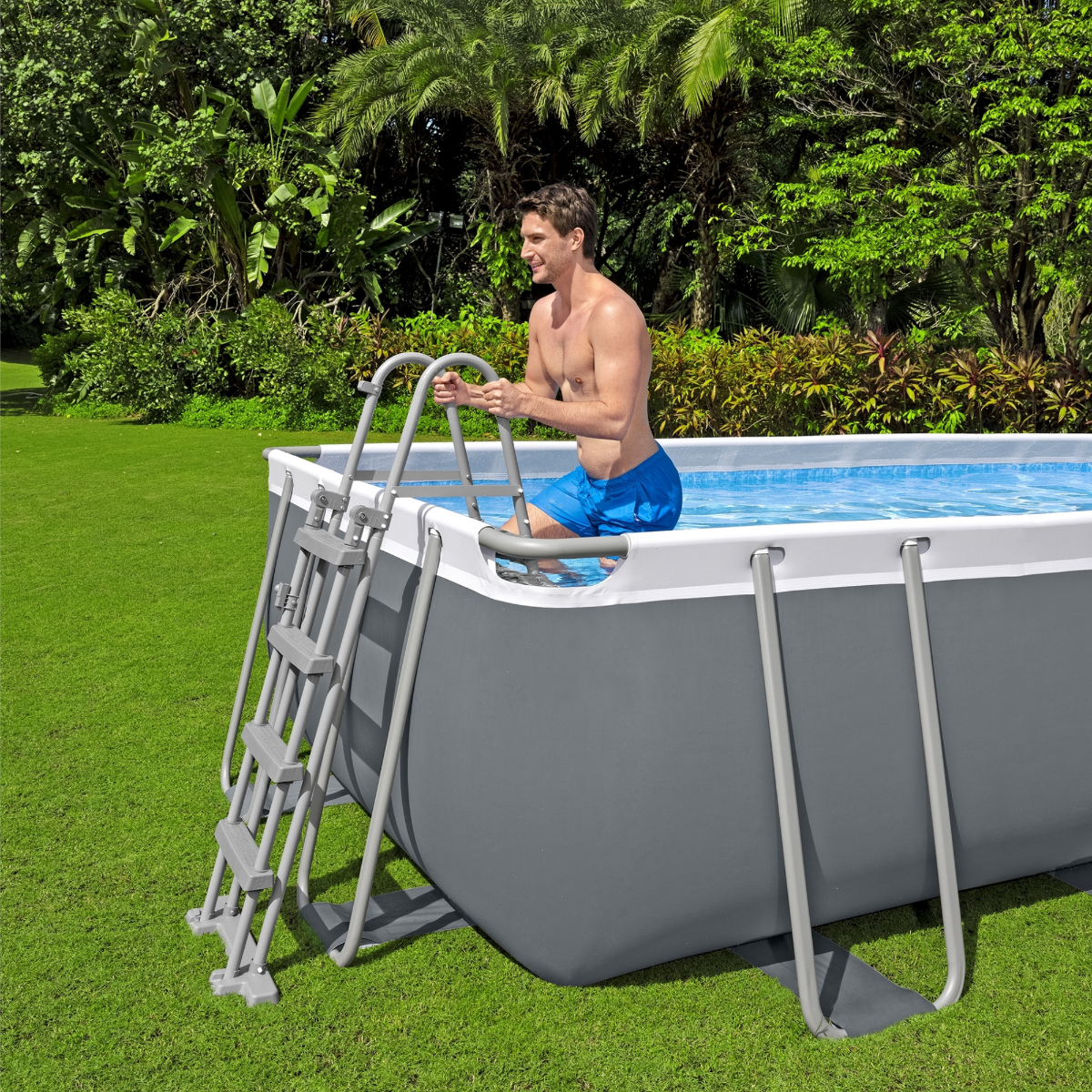 Bestway 16ft x 8ft x 48" Rectangular Steel Pro MAX Above Ground Swimming Pool, Sand Filter Pump & Accessories