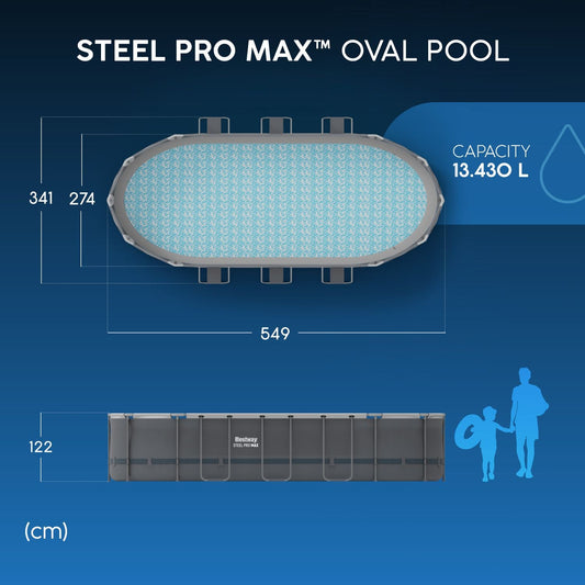 Bestway 18ft x 9ft x 48" Oval Steel Pro Maxβ’ Above Ground Swimming Pool, Filter Pump & Accessories