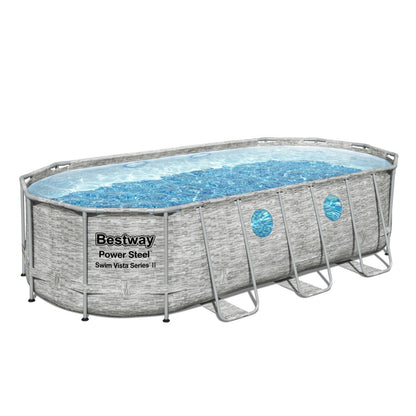 Bestway 18ft x 9ft x 48" Oval Steel Pro MAX™ Splashview Above Ground Swimming Pool, Filter Pump & Accessories