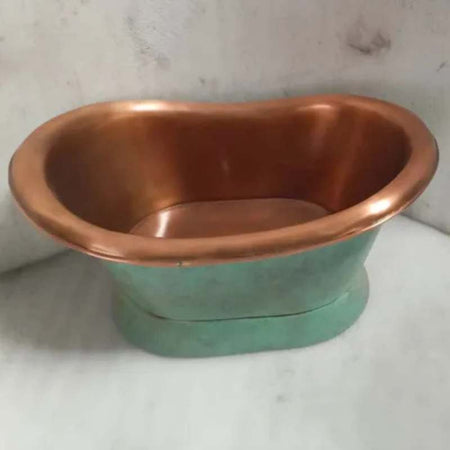 Coppersmith Creations Slanting Base Copper Tub Style Sink Antique (1 size, Blue-Green) - Brandnew Bathroom