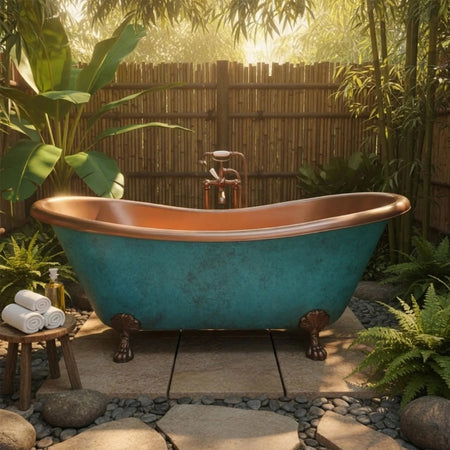 Coppersmith Creations Clawfoot Copper Bathtub (2 sizes, Plain Antique Finish Interior, Patina Exterior) - Brand New Bathrooms