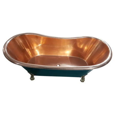 Coppersmith Creations Copper and Brass Clawfoot Legs Bathtub (1 size, Blue Green Exterior) - Brand New Bathrooms