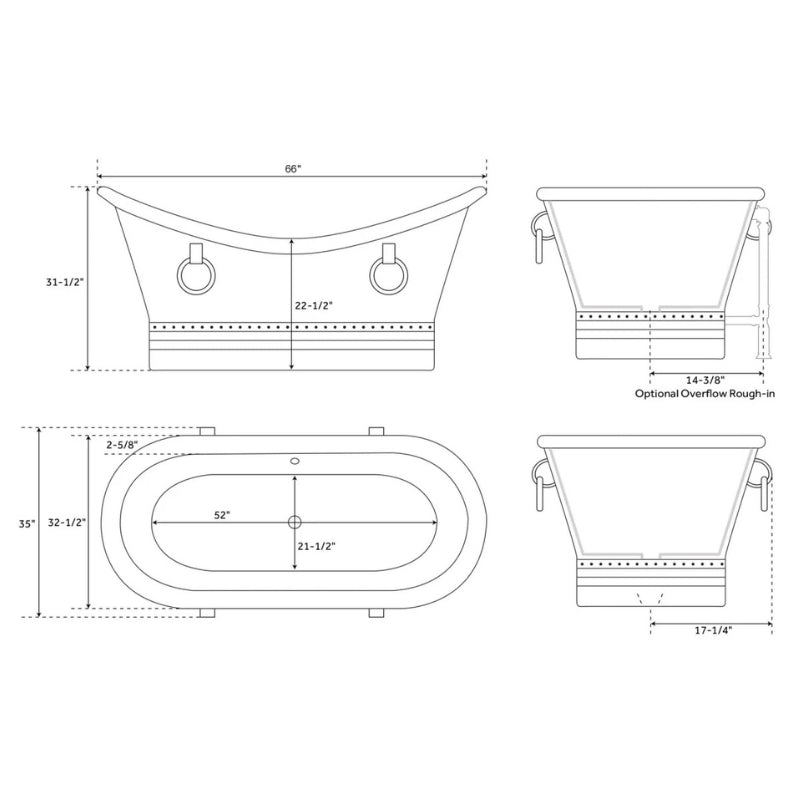 Coppersmith Creations Hammered Bathtub with Ring Handles (2 sizes, Antique Hammered Copper) - Brand New Bathrooms