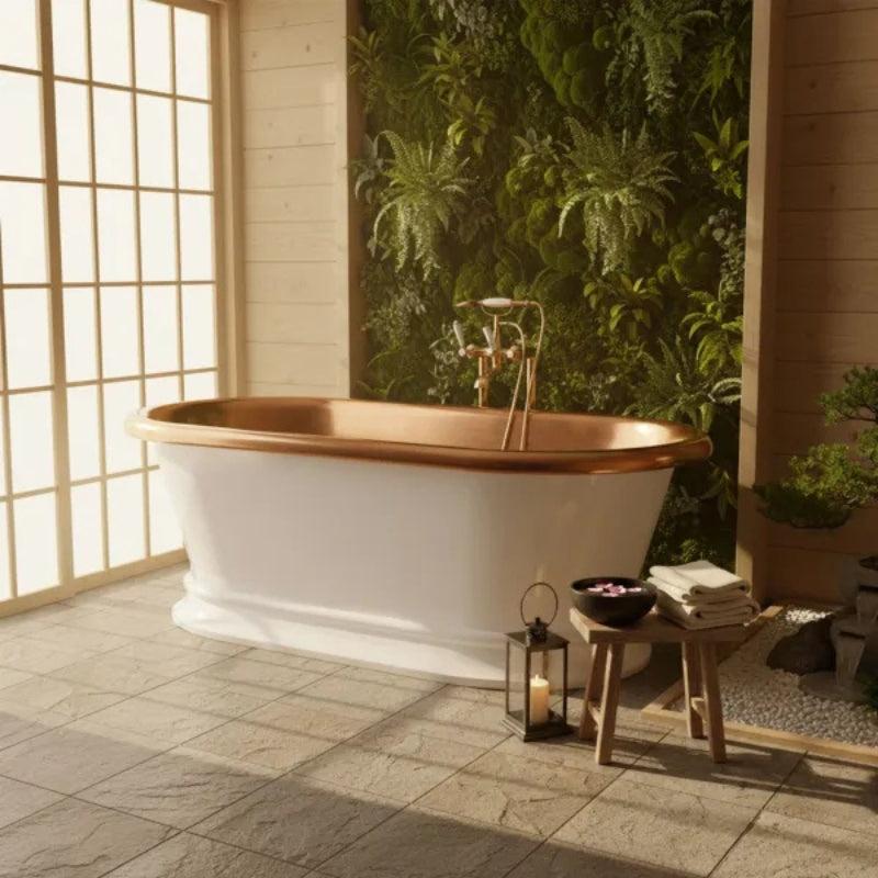 Coppersmith Creations Pedestal Copper Bathtub (2 sizes, White Powder Coated Exterior, Polished Copper Interior) - Brand New Bathrooms