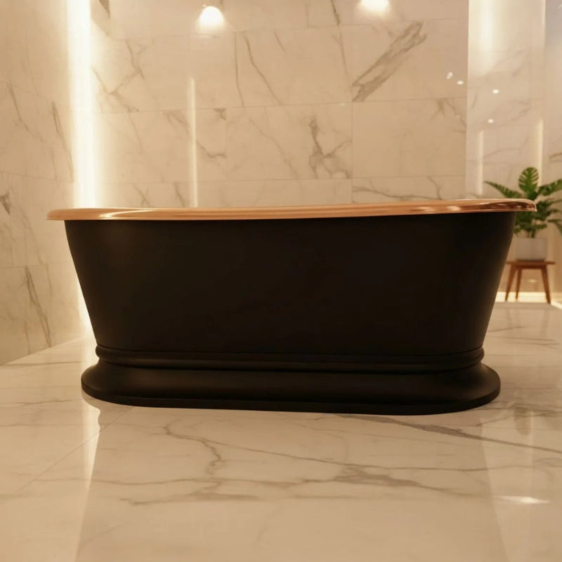 Coppersmith Creations Pedestal Copper Bathtub (2 sizes, Black Exterior, Polished Copper Interior) - Brand New Bathrooms