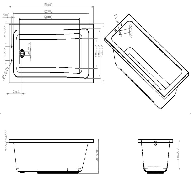 Tailored Bathrooms Plumb Essentials Portofino Single Ended Square Bath with Leg Set (1 size, Matt White) - Brand New Bathrooms