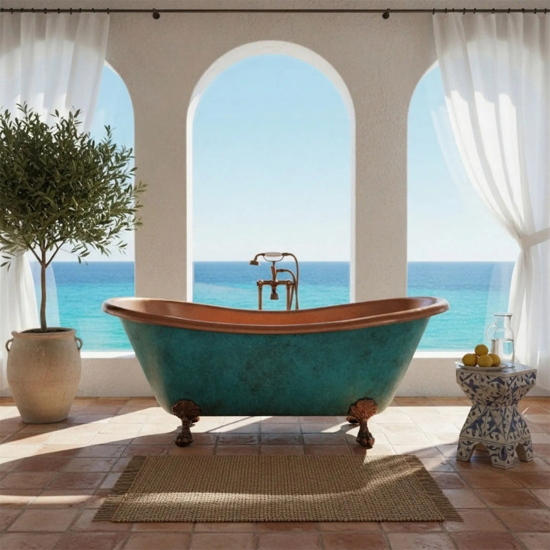 Coppersmith Creations Clawfoot Copper Bathtub (2 sizes, Plain Antique Finish Interior, Patina Exterior) - Brand New Bathrooms
