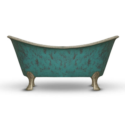 Coppersmith Creations Clawfoot Copper Verdigris Patina Exterior & Tin Interior Double Slipper Bathtub  (1 Size, Patina) - Brand New Bathrooms