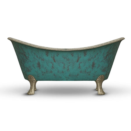 Coppersmith Creations Clawfoot Copper Verdigris Patina Exterior & Tin Interior Double Slipper Bathtub  (1 Size, Patina) - Brand New Bathrooms