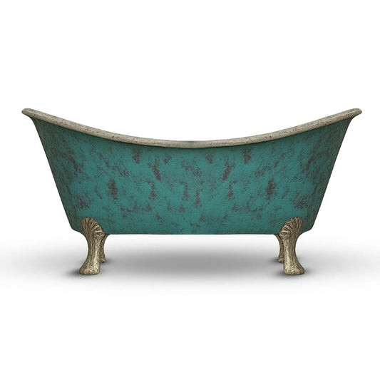 Coppersmith Creations Clawfoot Copper Verdigris Patina Exterior & Tin Interior Double Slipper Bathtub  (1 Size, Patina) - Brand New Bathrooms