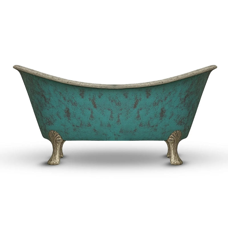 Coppersmith Creations Clawfoot Copper Verdigris Patina Exterior & Tin Interior Double Slipper Bathtub  (1 Size, Patina) - Brand New Bathrooms