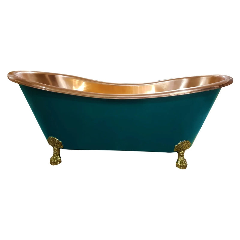 Coppersmith Creations Copper and Brass Clawfoot Legs Bathtub (1 size, Blue Green Exterior) - Brand New Bathrooms