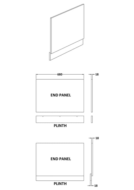 Brand New Bathrooms - Nuie Fusion Straight Bath End Panel & Plinth (2 sizes, Grey)