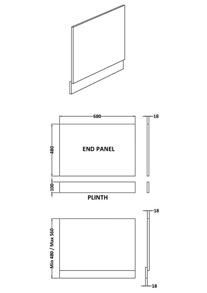 Brand New Bathrooms - Nuie Urban Bath End Panel (5 sizes, White)