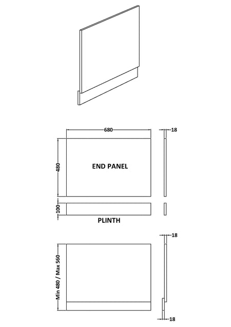 Brand New Bathrooms - Nuie Urban Bath End Panel (5 sizes, White)