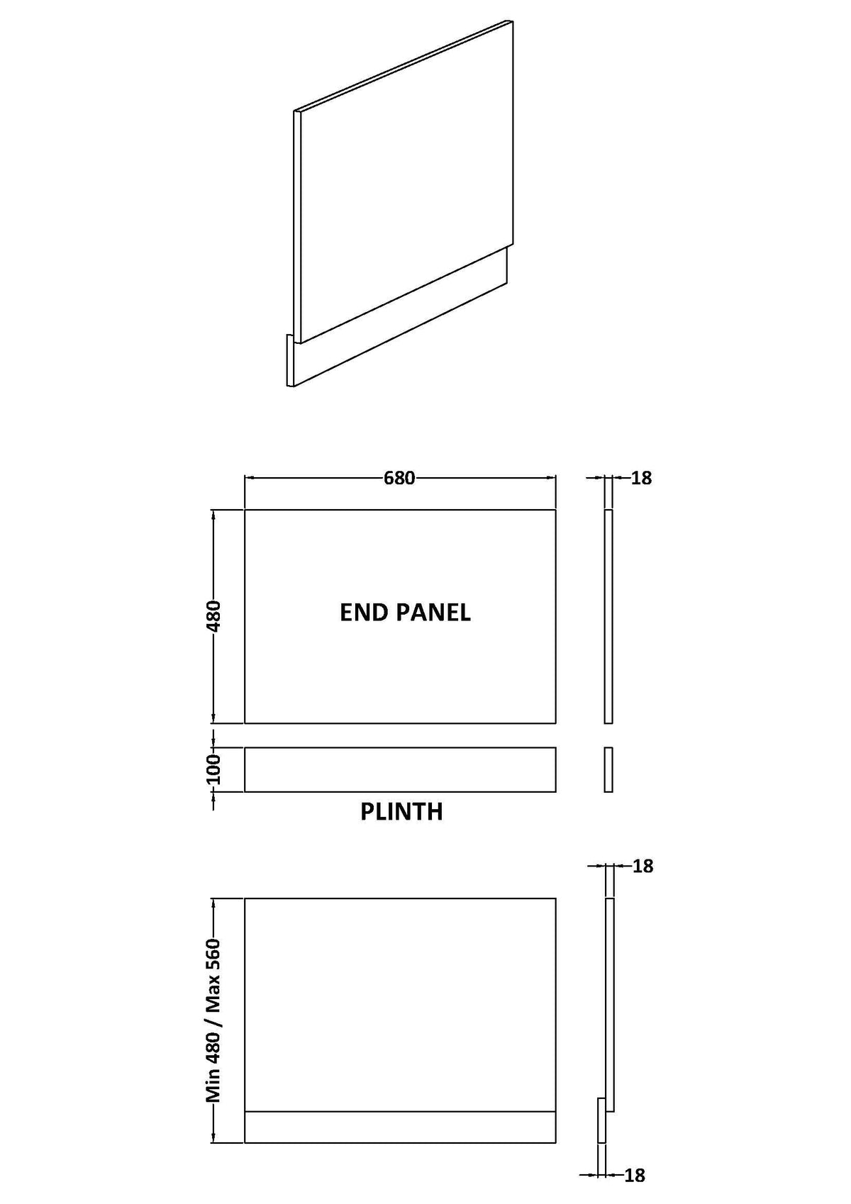 Brand New Bathrooms - Nuie Urban Bath End Panel (5 sizes, White)