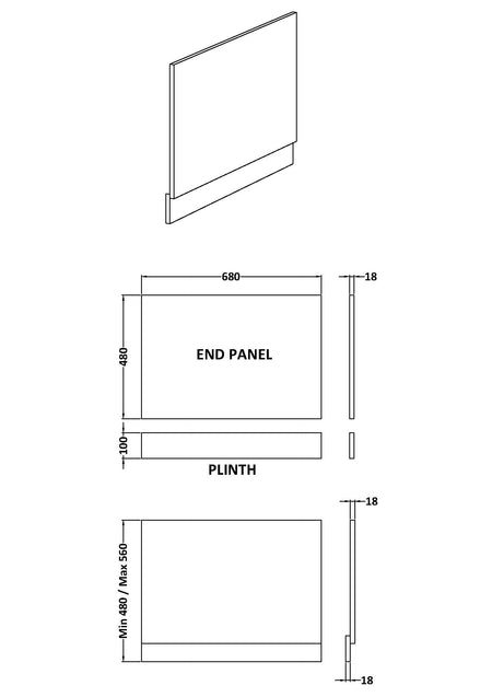 Brand New Bathrooms - Nuie Urban Bath End Panel (5 sizes, White)