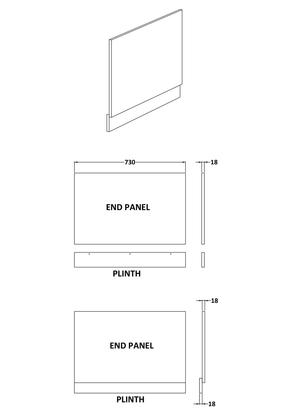 Brand New Bathrooms - Nuie Fusion Straight Bath End Panel & Plinth (2 sizes, Grey)