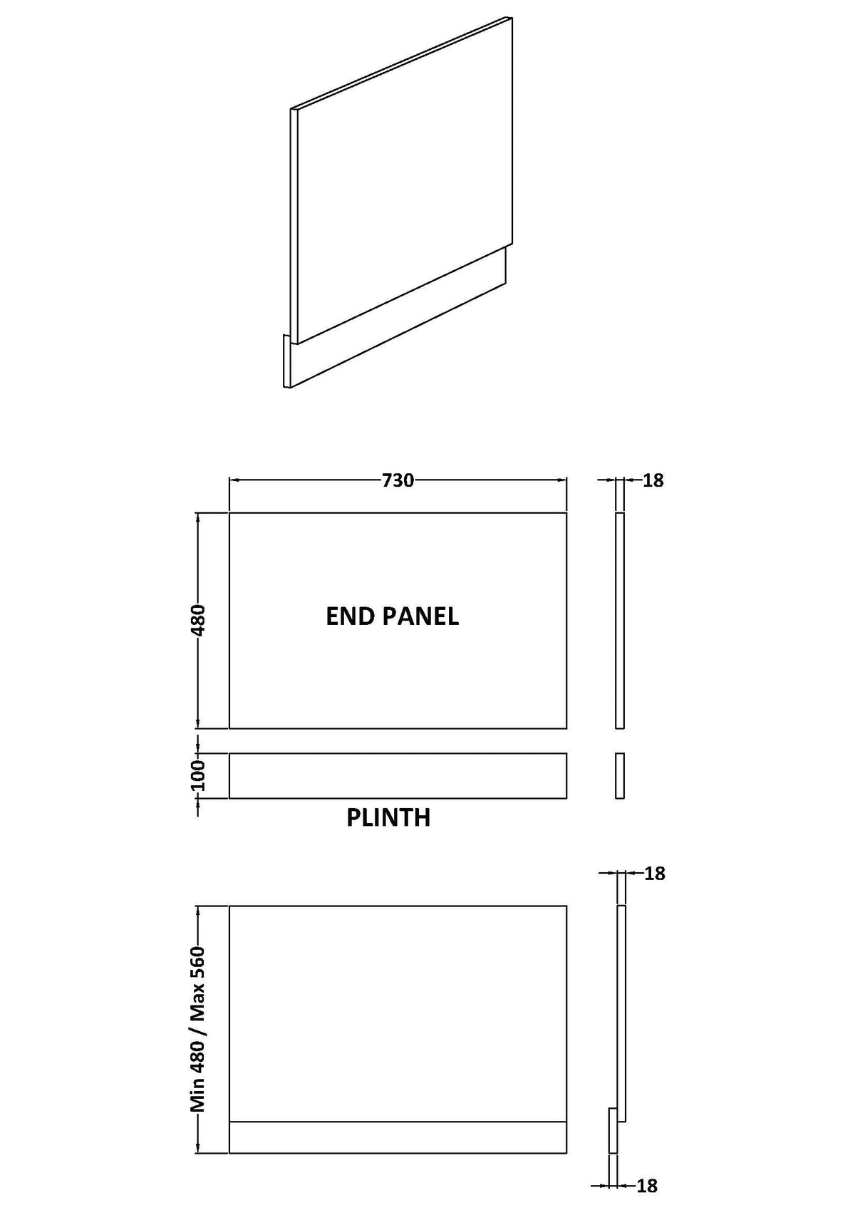 Brand New Bathrooms - Nuie Urban Bath End Panel (5 sizes, White)
