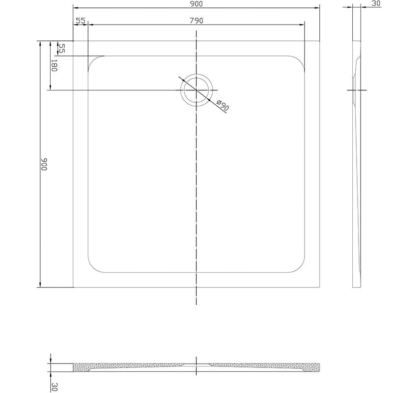 Tailored Bathrooms Gelcoat Stone Resin Square Low Profile Shower Tray (2 sizes, white) - Brand New Bathrooms