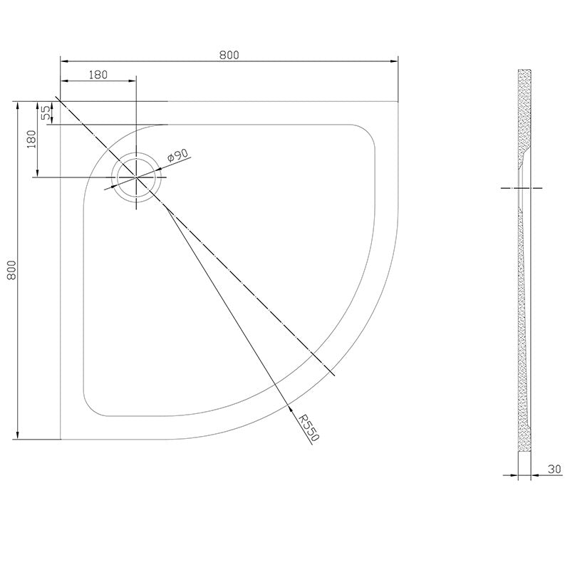 Tailored Bathrooms Gelcoat Stone Resin Quadrant Low Profile Shower Tray (2 sizes, white) - Brand New Bathrooms