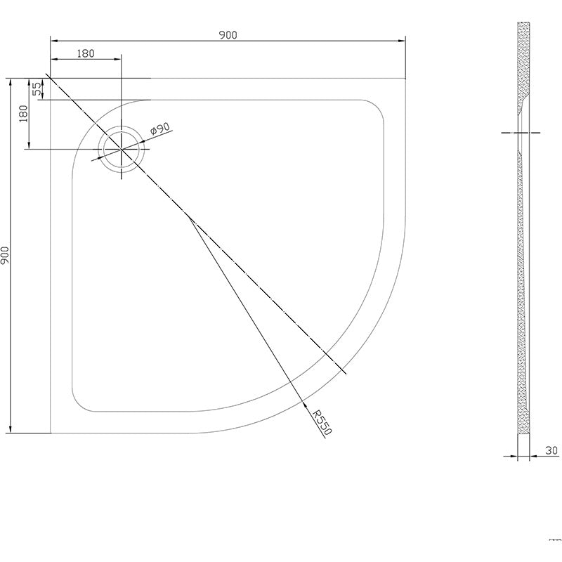 Tailored Bathrooms Gelcoat Stone Resin Quadrant Low Profile Shower Tray (2 sizes, white) - Brand New Bathrooms