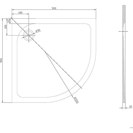 Tailored Bathrooms Gelcoat Stone Resin Quadrant Low Profile Shower Tray (2 sizes, white) - Brand New Bathrooms
