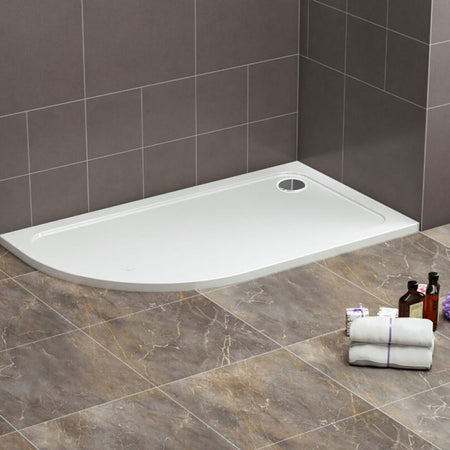 Tailored Bathrooms Gelcoat Stone Resin Left Side Offset Quadrant Low Profile Shower Tray (2 sizes, white) - Brand New Bathrooms