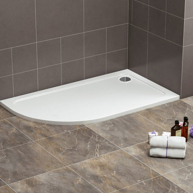 Tailored Bathrooms Gelcoat Stone Resin Left Side Offset Quadrant Low Profile Shower Tray (2 sizes, white) - Brand New Bathrooms