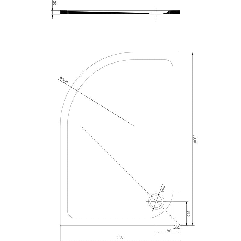 Tailored Bathrooms Gelcoat Stone Resin Left Side Offset Quadrant Low Profile Shower Tray (2 sizes, white) - Brand New Bathrooms