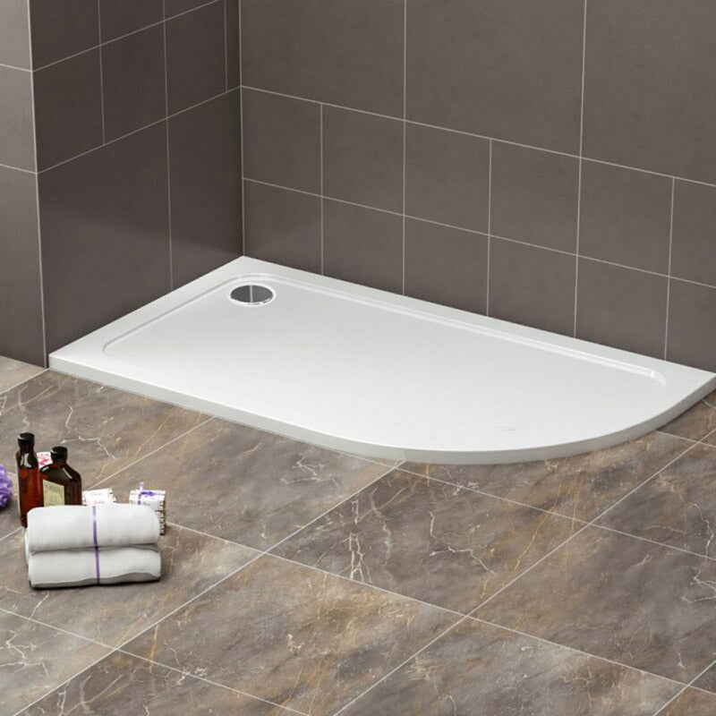 Tailored Bathrooms Gelcoat Stone Resin Right Offset Quadrant Low Profile Shower Tray (2 sizes, white) - Brand New Bathrooms