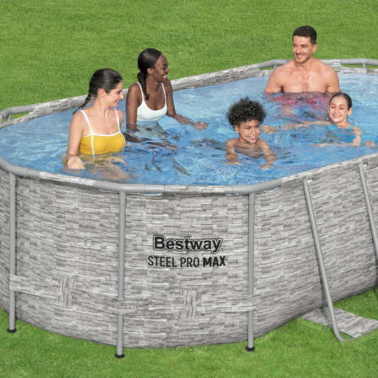 Bestway 14ft x 8ft 2" x 39.5" Oval Steel Pro MAX™ Splashview Above Ground Swimming Pool, Filter Pump & Accessories