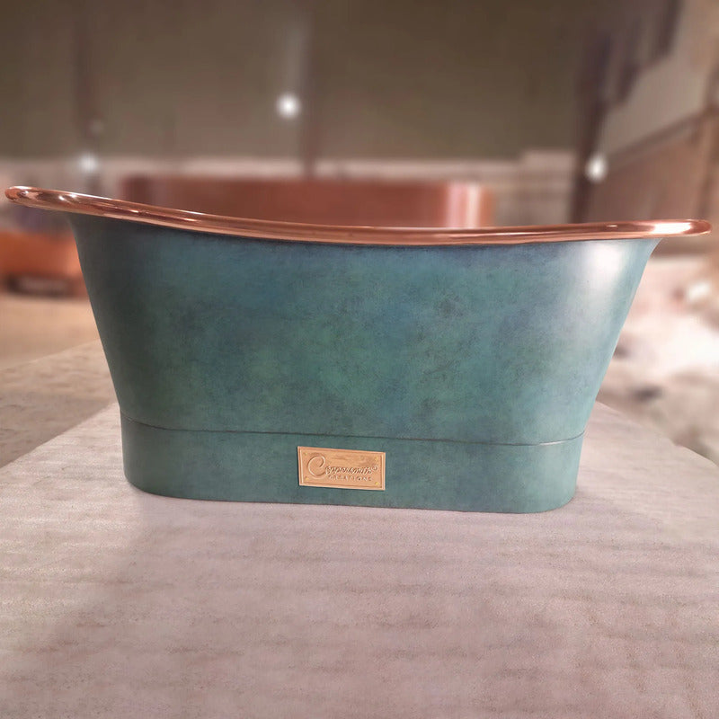 Coppersmith Creations Straight Base Copper Bathtub (1 size, Polished Copper Interior, Patina Exterior) - Brand New Bathrooms