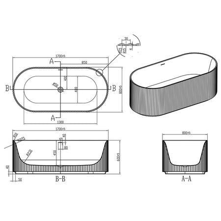 Tailored Bathrooms Flauto Matt White Freestanding Fluted Bathtub with White Waste (1 size, Matt White) - Brand New Bathrooms