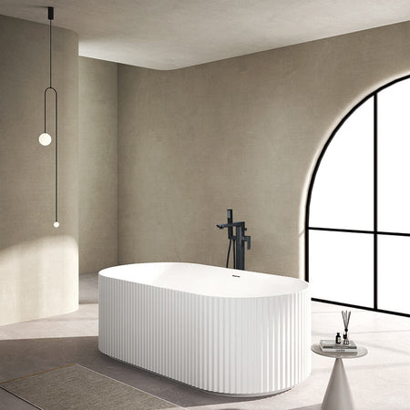 Tailored Bathrooms Flauto Matt White Freestanding Fluted Bathtub with White Waste (1 size, Matt White) - Brand New Bathrooms