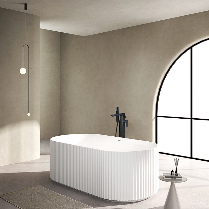 Tailored Bathrooms Flauto Matt White Freestanding Fluted Bathtub with White Waste (1 size, Matt White) - Brand New Bathrooms