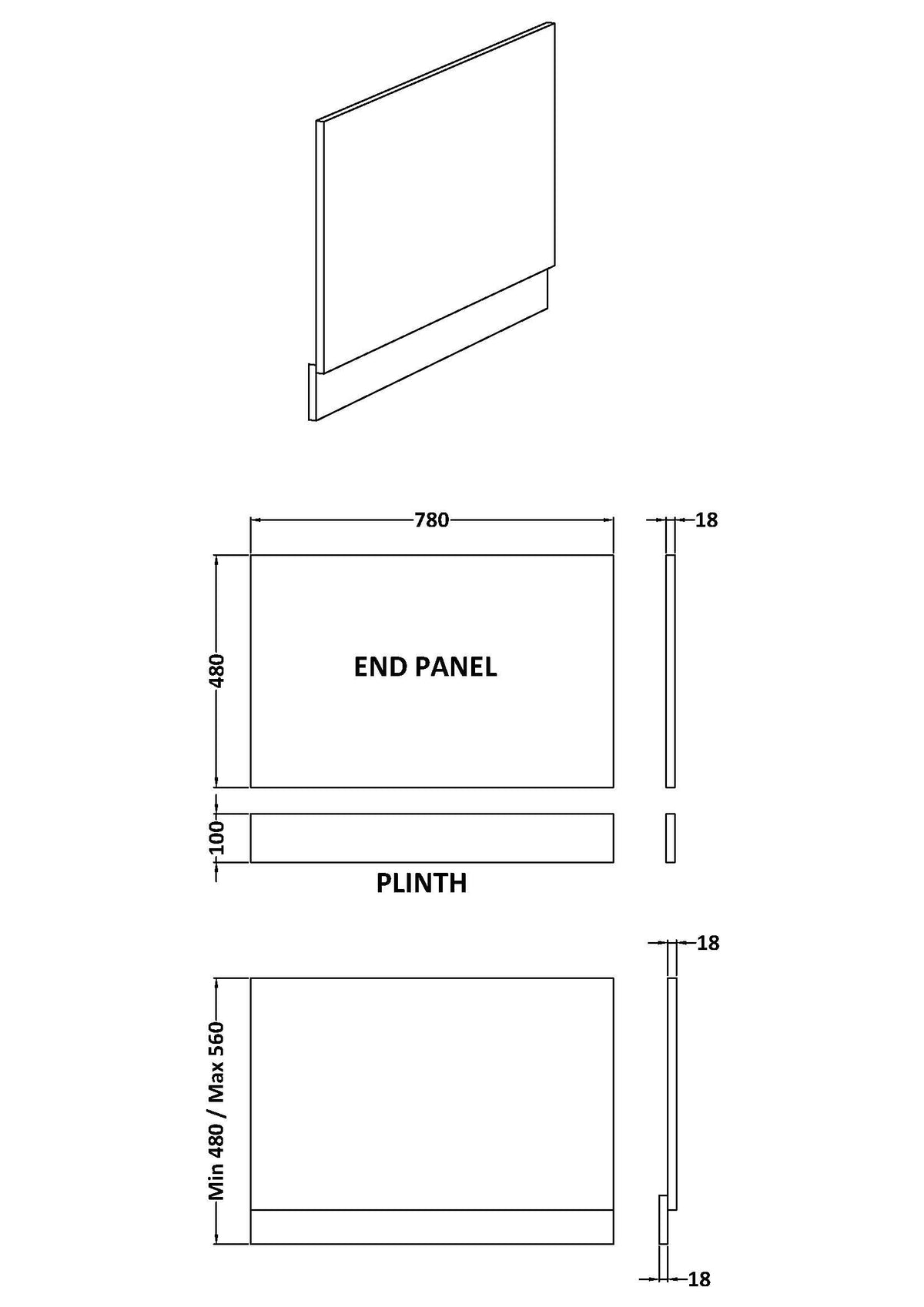 Brand New Bathrooms - Nuie Urban Bath End Panel (5 sizes, White)
