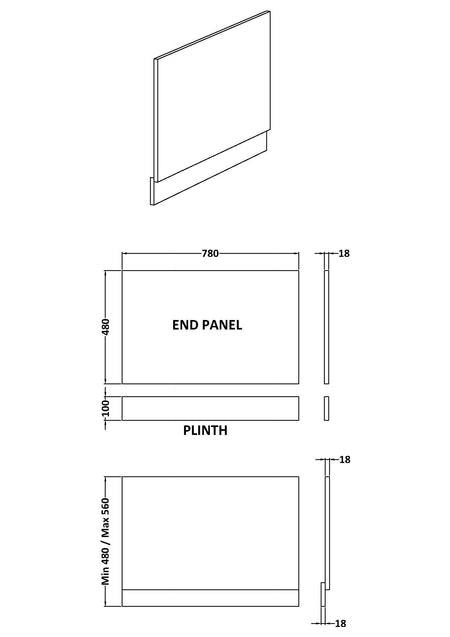 Brand New Bathrooms - Nuie Urban Bath End Panel (5 sizes, White)