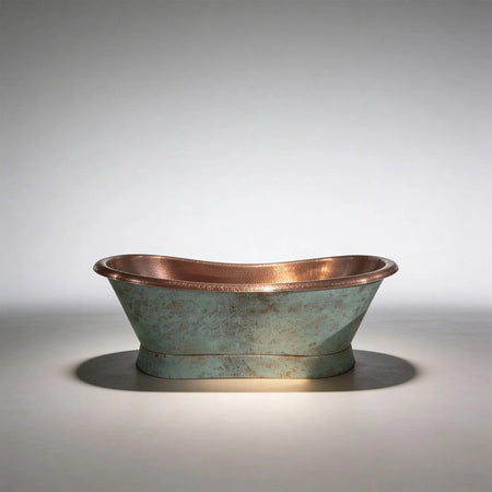 Coppersmith Creations Slanting Base Copper Bathtub (1 size, Hammered Antique Copper Interior & Patina Exterior ) - Brand New Bathrooms