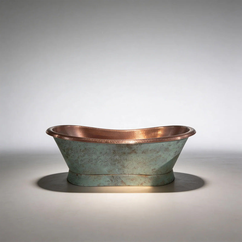 Coppersmith Creations Slanting Base Copper Bathtub (1 size, Hammered Antique Copper Interior & Patina Exterior ) - Brand New Bathrooms