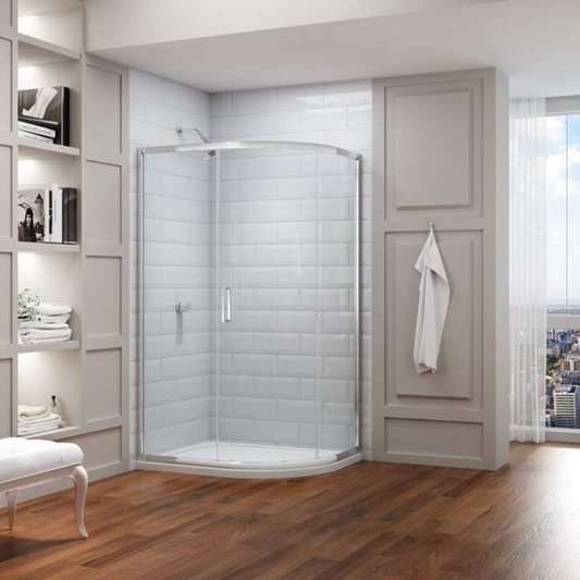 Merlyn 8 Series | Single Door Offset Quadrant Shower Enclosure (5 sizes, Chrome)