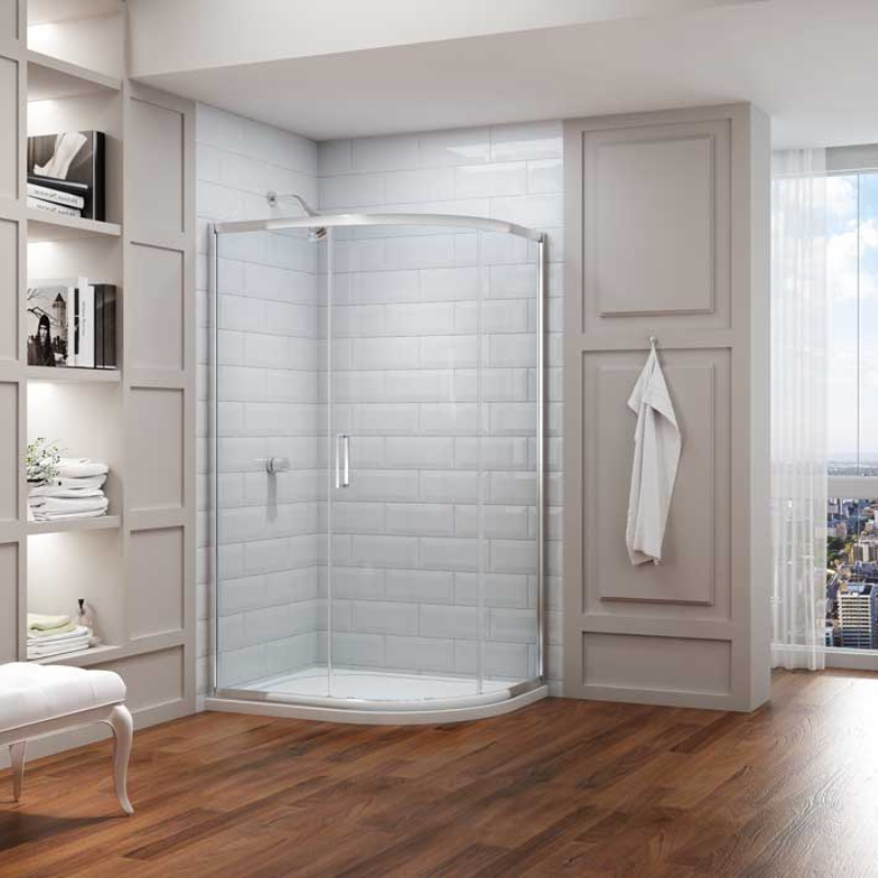 Merlyn 8 Series | Single Door Offset Quadrant Shower Enclosure (5 sizes, Chrome)