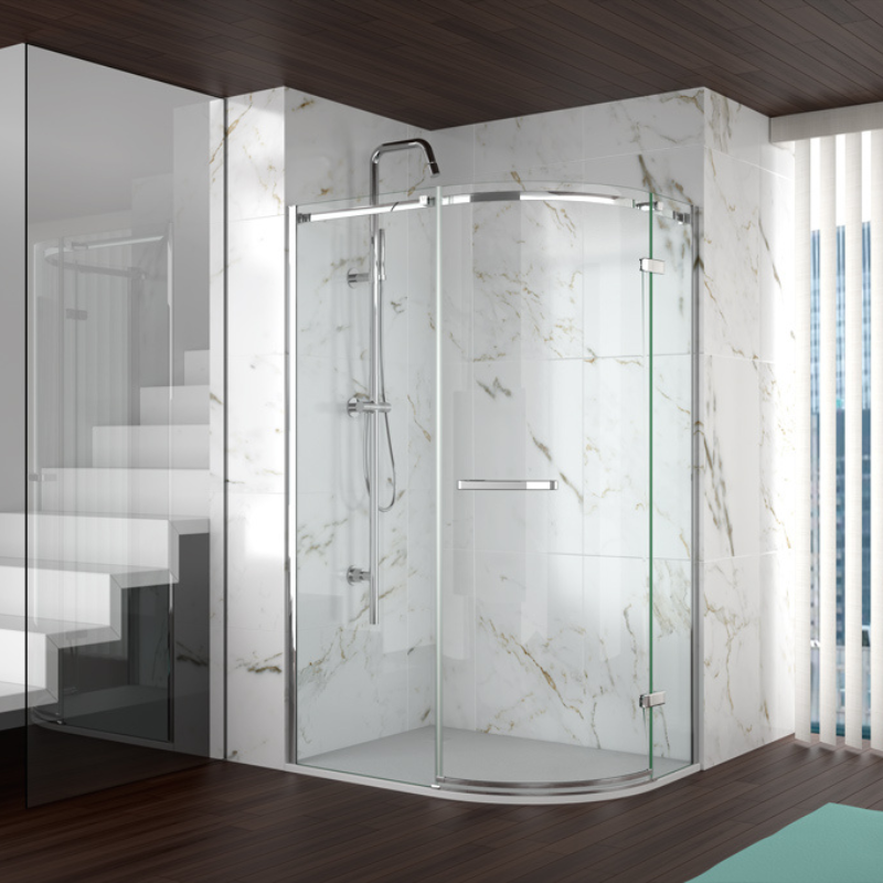 Merlyn 8 Series Frameless | Single Door Offset Quadrant Shower Enclosure (4 sizes, Chrome)