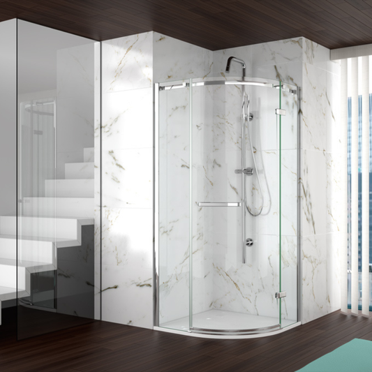 Merlyn 8 Series Frameless | Single Door Quadrant Shower Enclosure (3 sizes, Chrome)