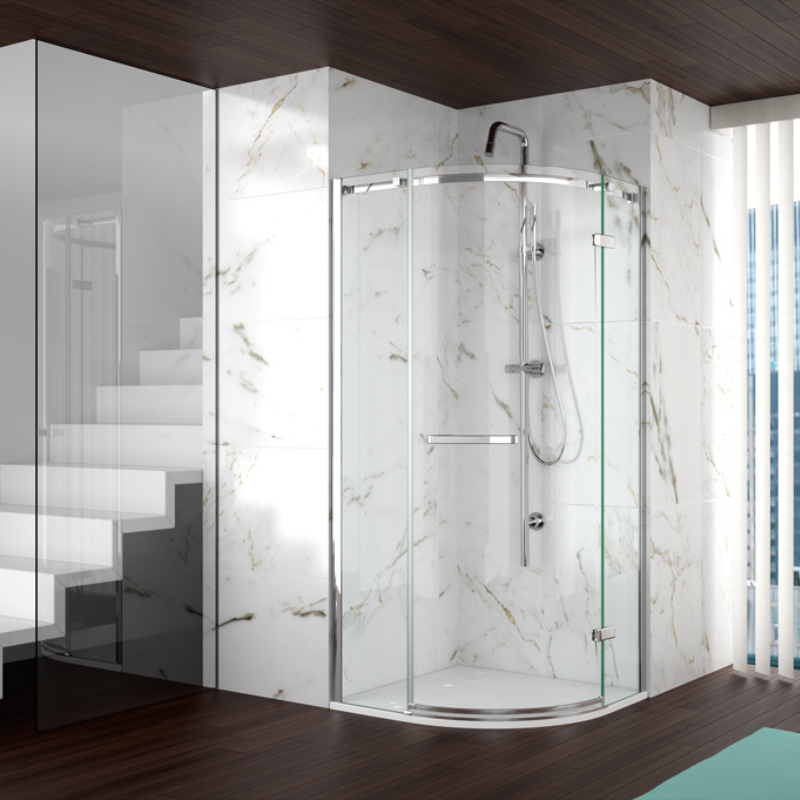 Merlyn 8 Series Frameless | Single Door Quadrant Shower Enclosure (3 sizes, Chrome)