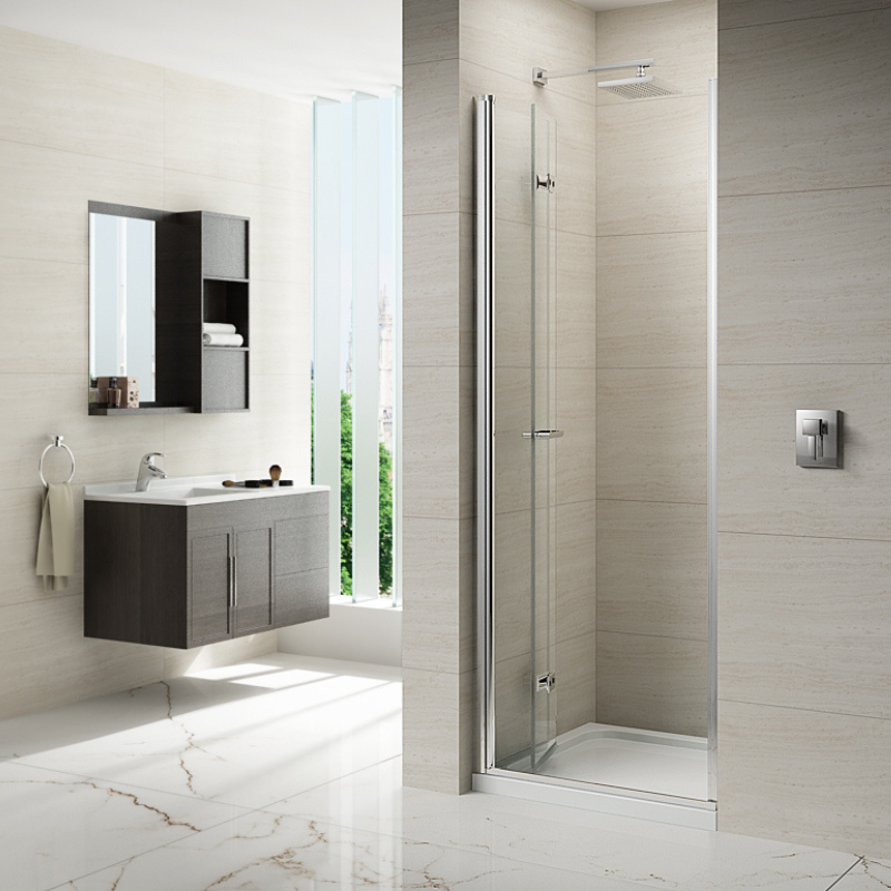 Merlyn 8 Series Frameless | Hinged Bi-fold Shower Wall (4 sizes, Chrome)