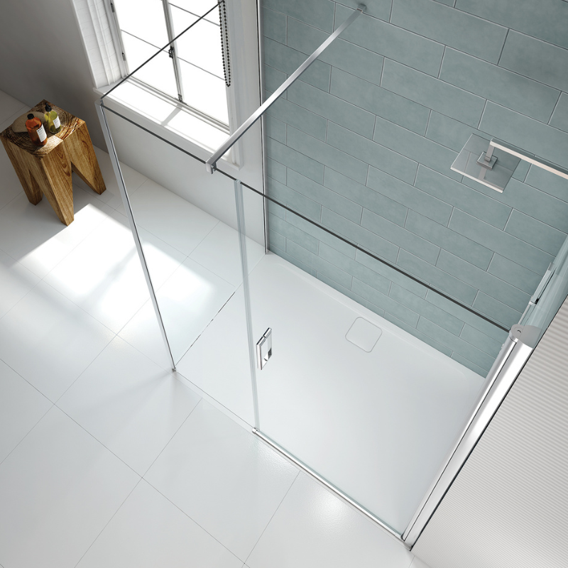 Merlyn 8 Series Frameless | Pivot Shower Door and Inline Panel (15 Sizes, Chrome)