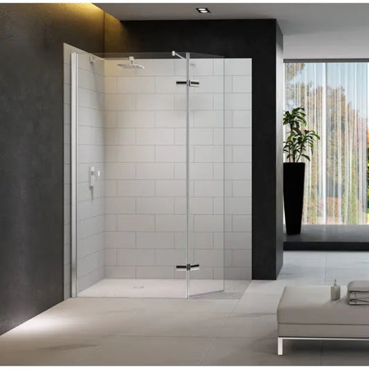 Merlyn 8 Series | Hinged Wetroom Panel with Swivel Panel (3 sizes, Chrome)