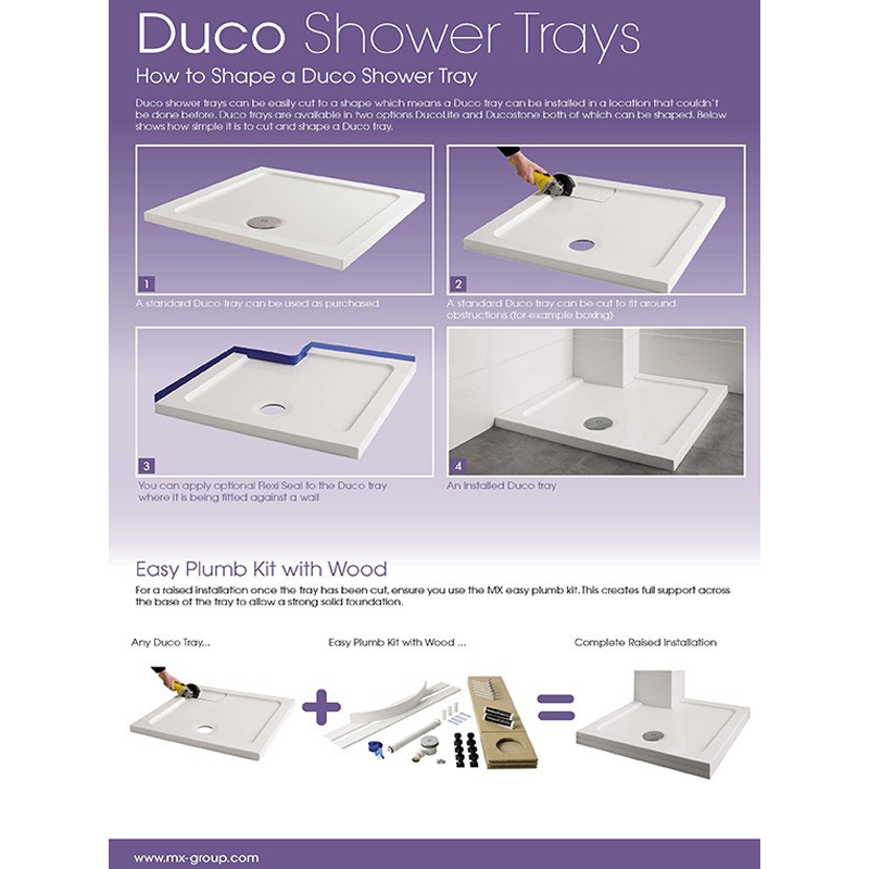 MX DucoStone Flat Top Rectangle Low Profile Shower Tray (29 sizes) (Anti-Slip options available) - Brand New Bathrooms