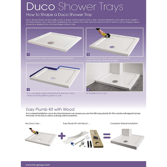 MX DucoStone Flat Top Offset Quadrant Low Profile 550 Radius Shower Tray (5 sizes) (Anti-Slip options available) - Brand New Bathrooms